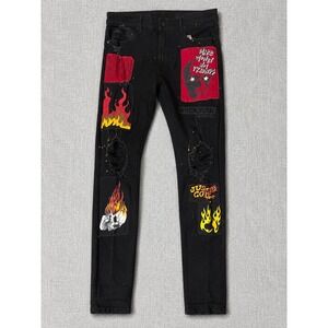 Rockstar Original Uri Black Graphic Patch Distress Skinny Jeans RSM200-URI-BLACK